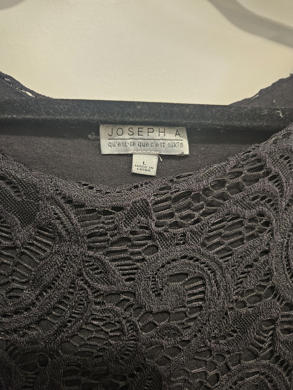 Joseph A Black Lace Blouse Size L Sheer Sleeve Dressy Top Elegant - Picture 3 of 3